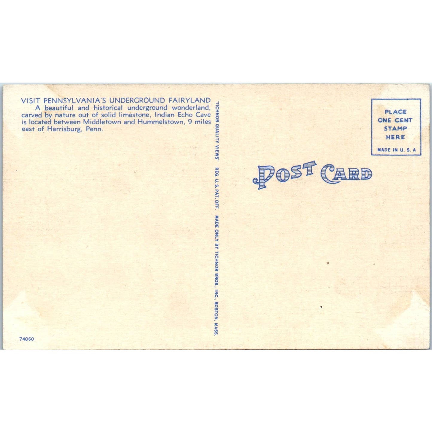 Vintage Postcard The Fins Indian Echo Cavern Hummelstown PA TD9-P1