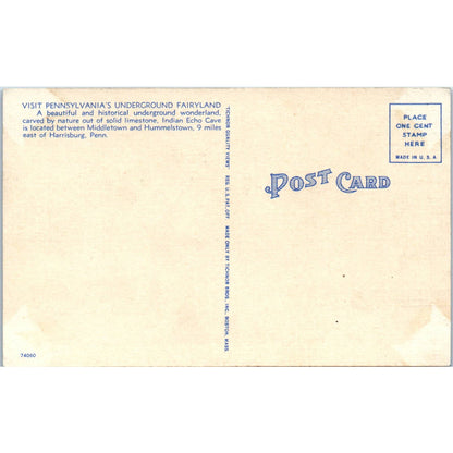 Vintage Postcard The Fins Indian Echo Cavern Hummelstown PA TD9-P1