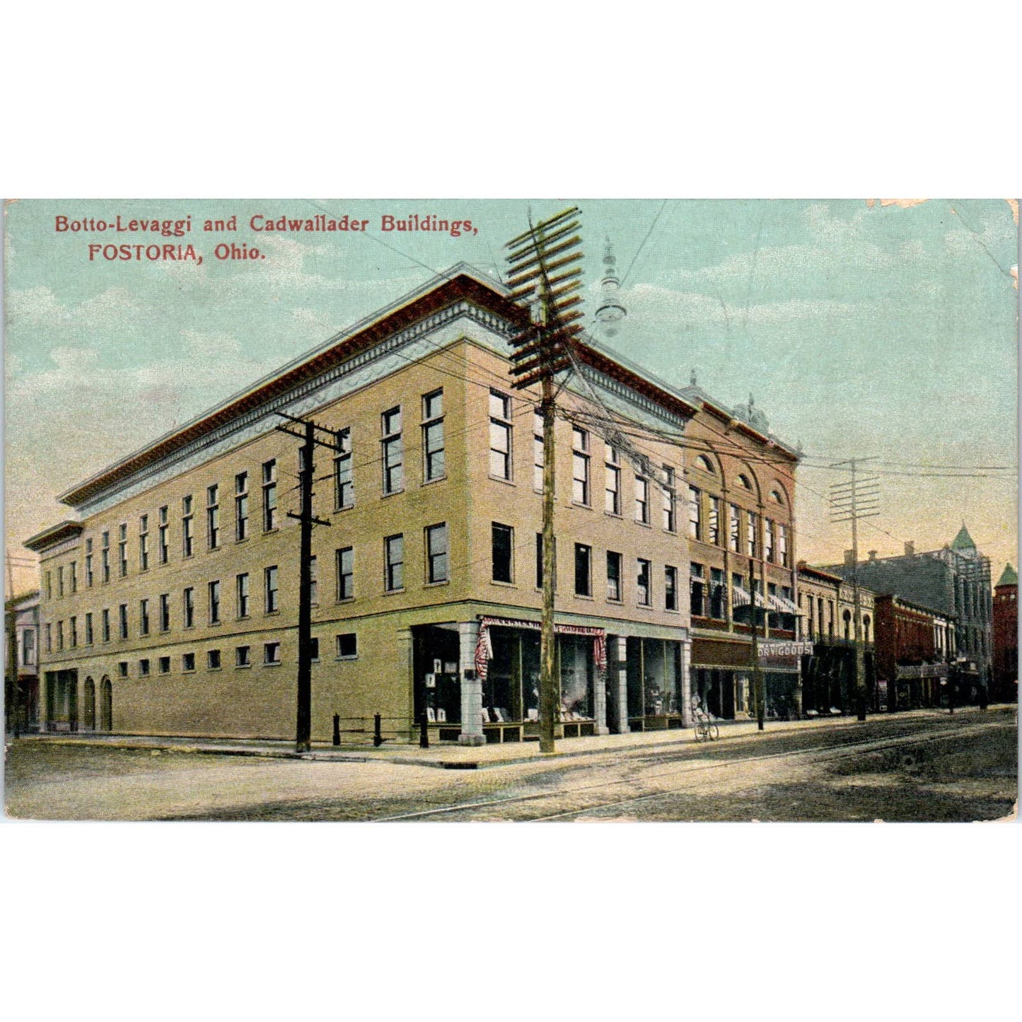 1913 Postcard Botto-Levaggi and Cadwallader Buildings Fostoria OH TD8-O2