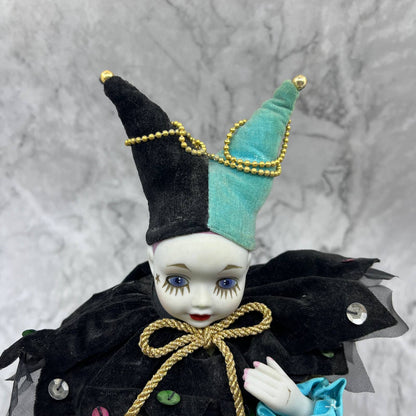 Music Automata Doll Sankyo Madam Verte Gorham Harlequin Pierrot 17”