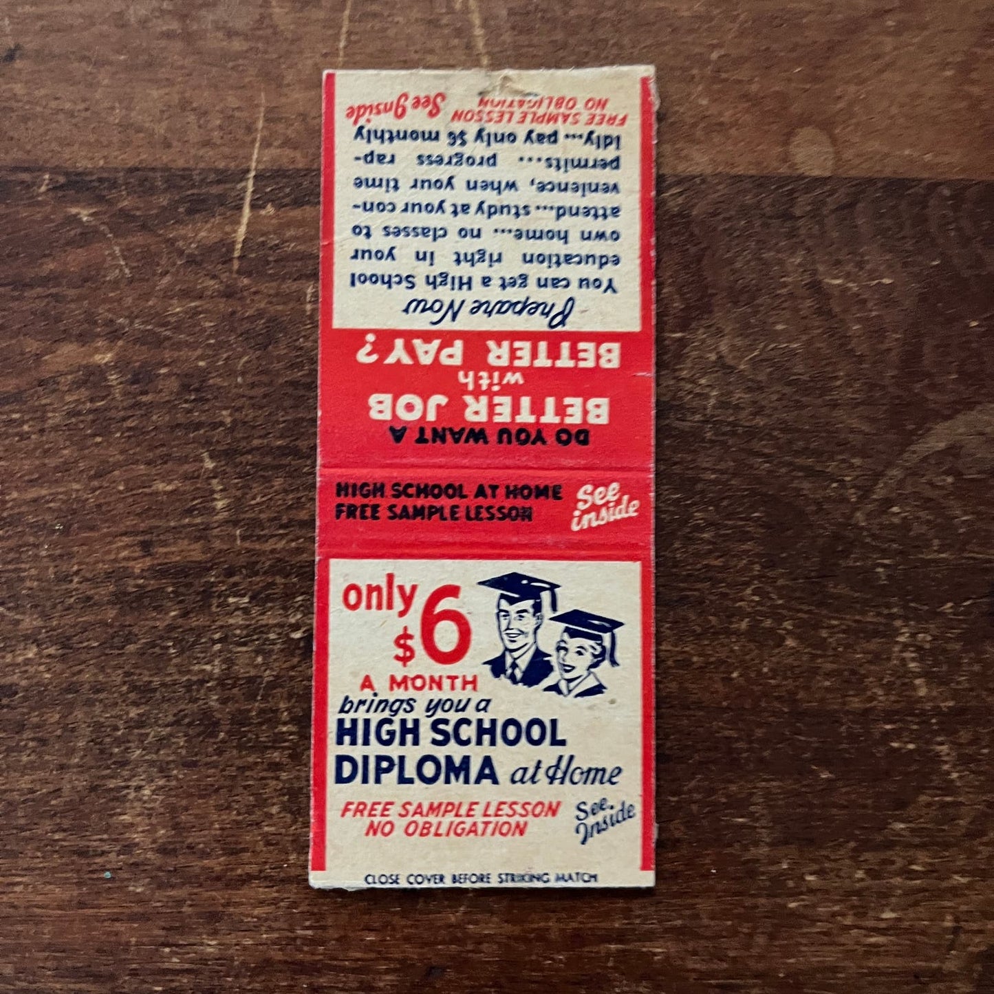 High School Diploma at Home Advertising Matchbook Cover SB3-M4