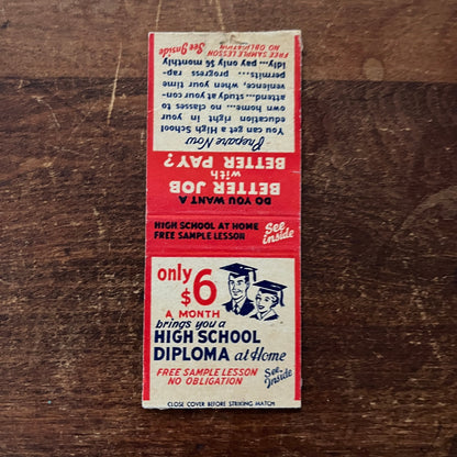 High School Diploma at Home Advertising Matchbook Cover MM11-8