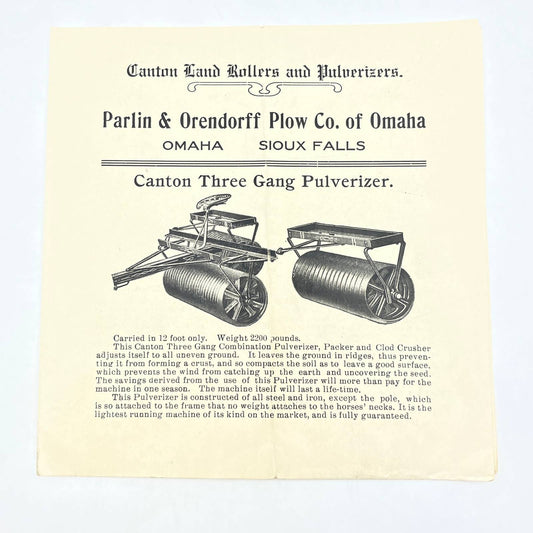 1880s Engraved Brochure P&O Canton Three Gang Pulverizer Omaha Sioux Falls AB7