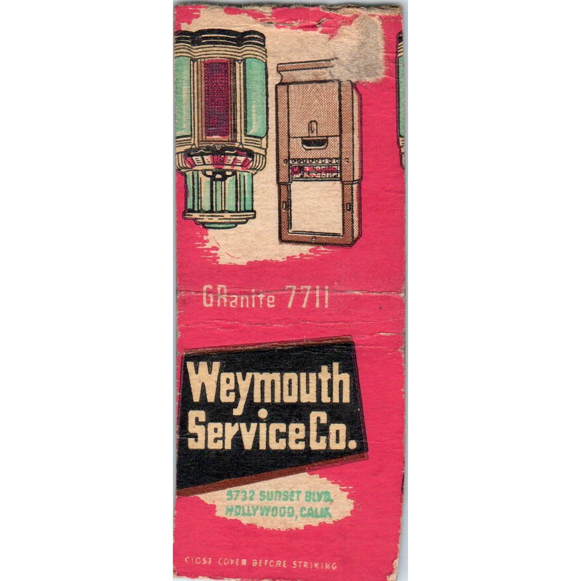 Weymouth Service Co Hollywood CA Advertising Matchbook Cover SA9-M1