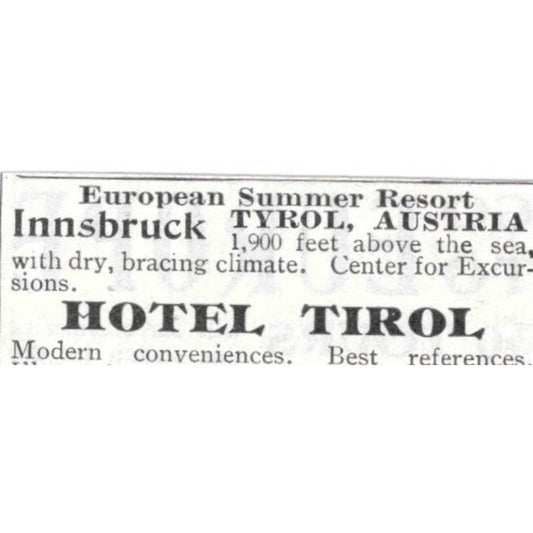 Hotel Tirol Innsbruck Austria Carl Landsee - 1903 Original Ad TJ8-7-6