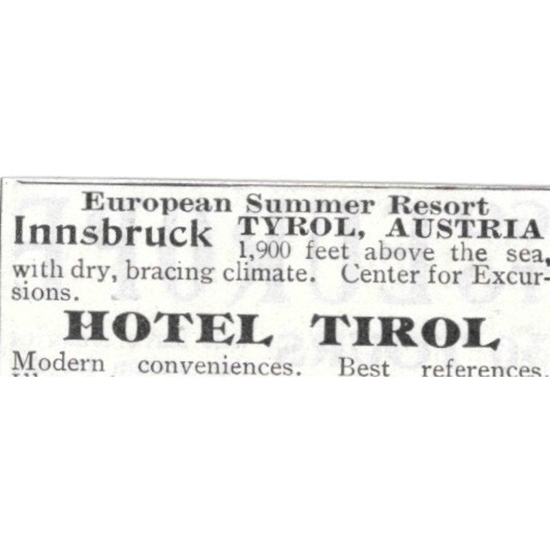 Hotel Tirol Innsbruck Austria Carl Landsee - 1903 Original Ad AK5-S32