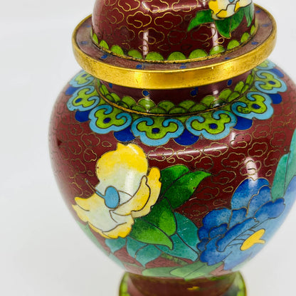 Antique/Vintage Chinese Cloisonné Enamel & Brass Ginger Jar Vase Urn 6” TB7