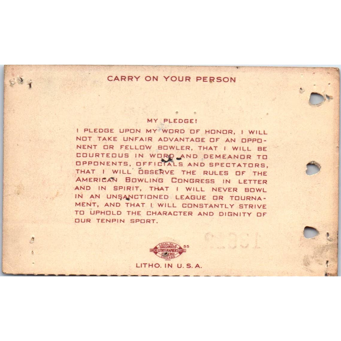 1949 American Bowling Congress Milwaukee Membership Card Eagles 750 SE5-7