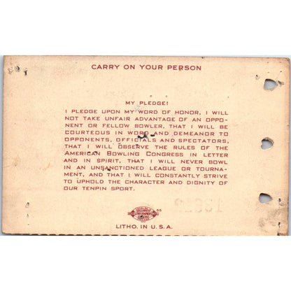 1949 American Bowling Congress Milwaukee Membership Card Eagles 750 SE5-7