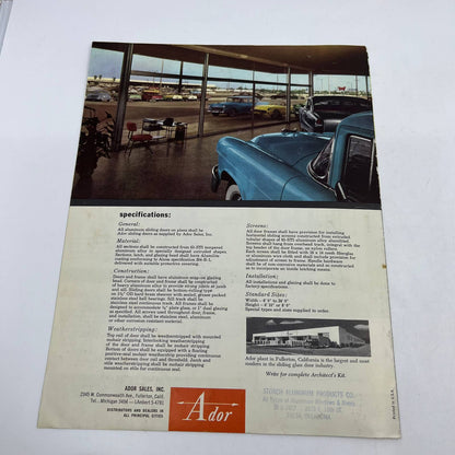 1950s Ador Aluminum Sliding Door Brochure Book & Details Fullerton CA AC8