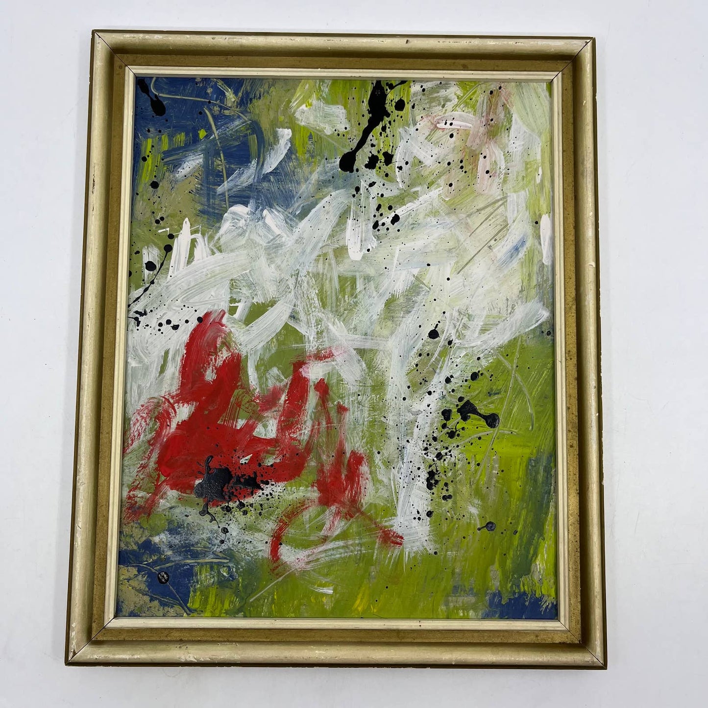 Framed Original Abstract Art Painting "Red Meridiem" Acrylic on Glass 9x11 TI5