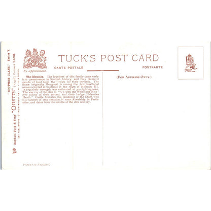 Scottish Clans - The Menzies Raphael Tuck Oilette Original Postcard TK1-P17