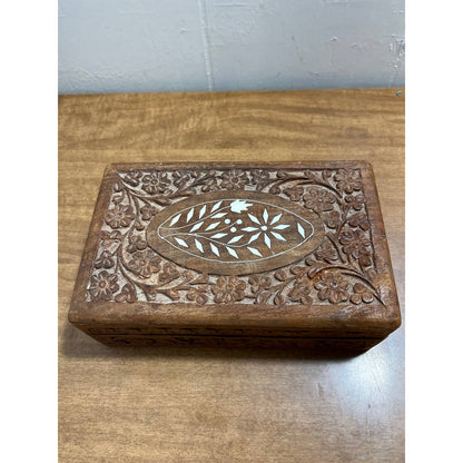 Vintage Hand Carved Teak Wood Box Jewelry Trinket Keepsake Box India 5” x 7” TH7