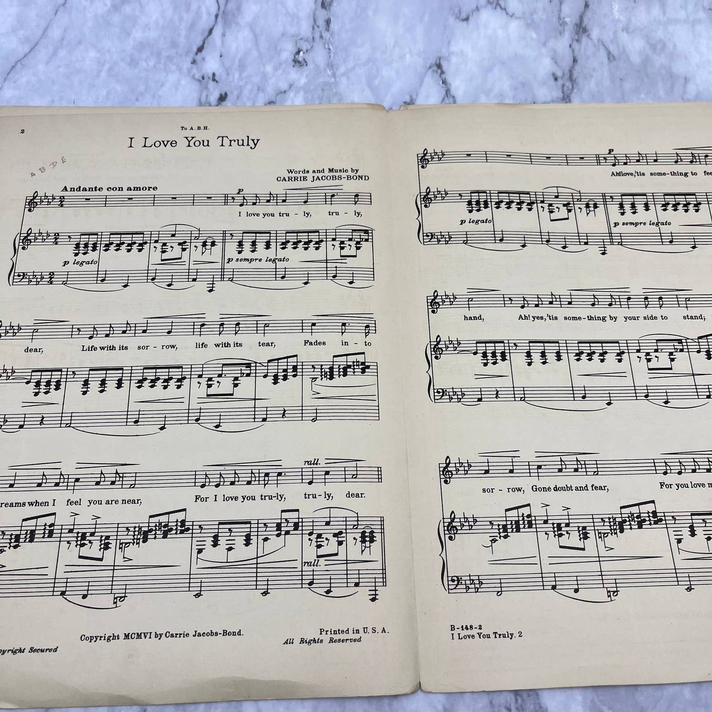 I Love You Truly Vtg Sheet Music From Seven Songs Carrie Jacobs Bond TH1-2