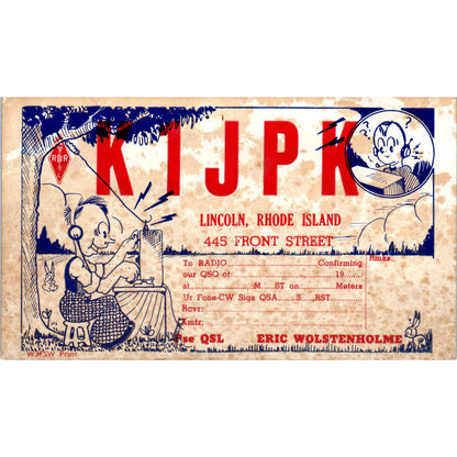1940s QSL Ham Radio Card Eric Wolstenholme Lincoln Rhode Island SE4