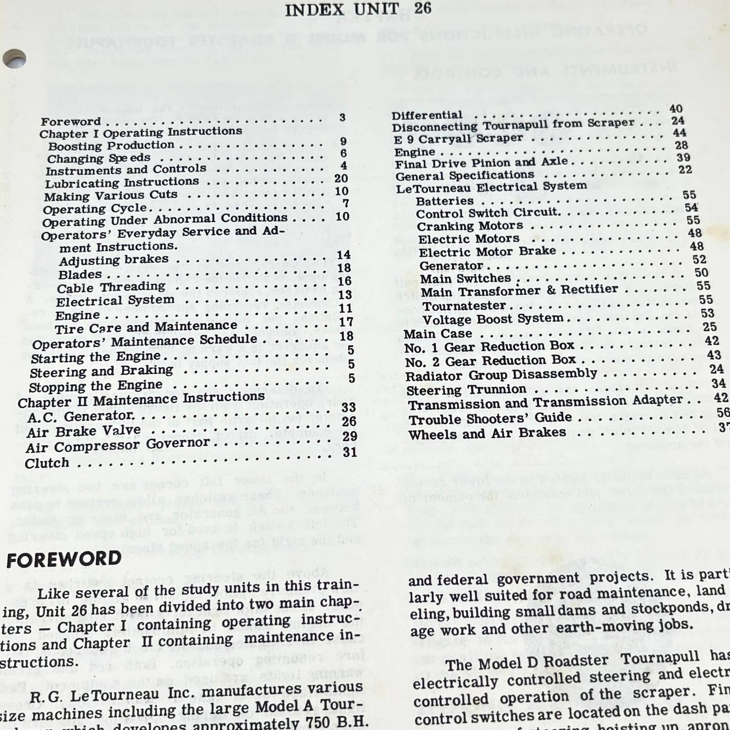 1950 Interstate Training Service Manual Unit 26 Model D Roadster Tournapull TF8