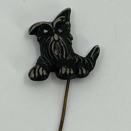 Vintage Celluloid Black Scottish Terrier Scotty Dog Brooch Pin SC4