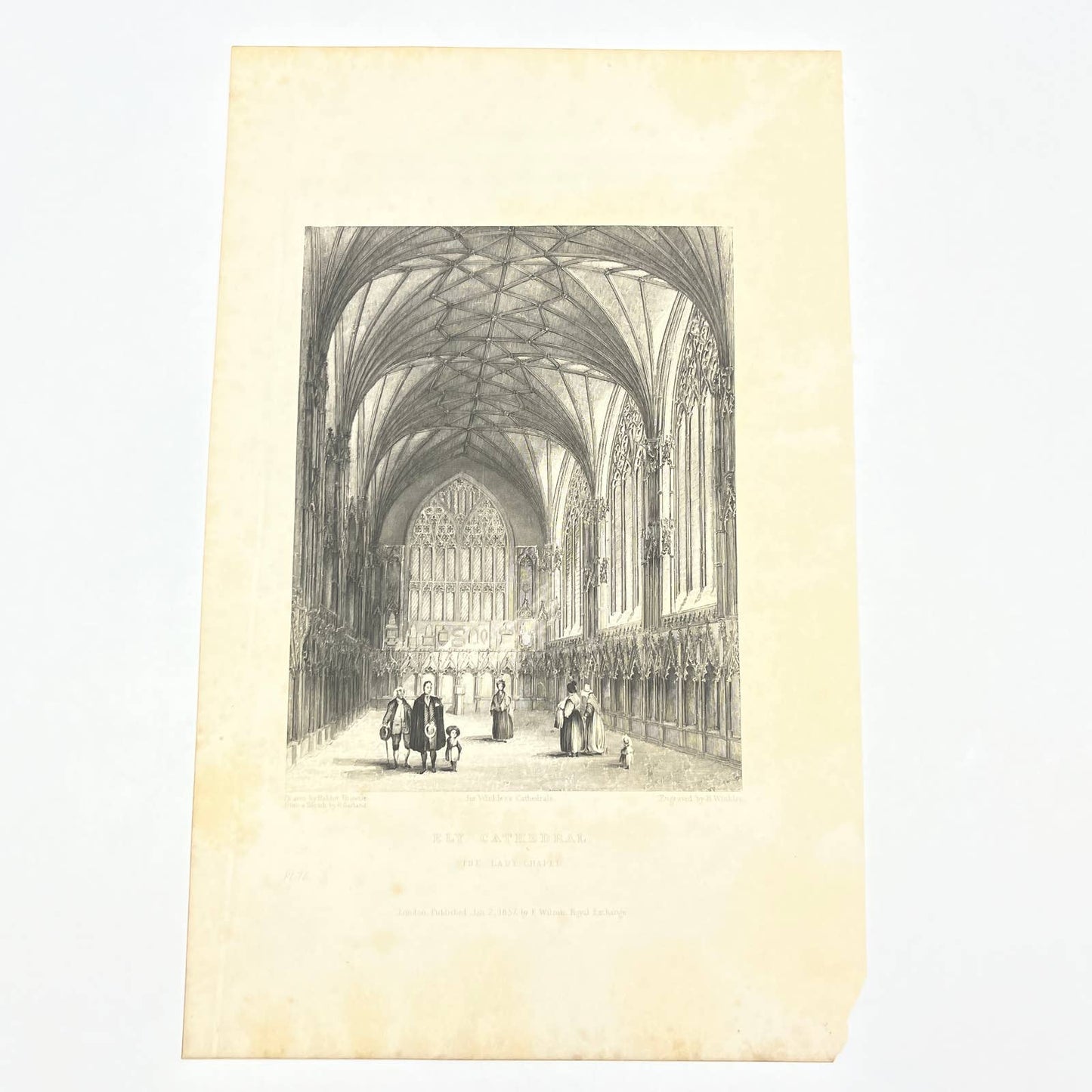 1836 Original Art Engraving Ely Cathedral View of the Lady Chapel AC4