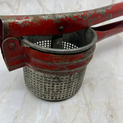 Vintage Kitchen - Red Enamel Potato Rice Ricer Masher - 1950's TC9