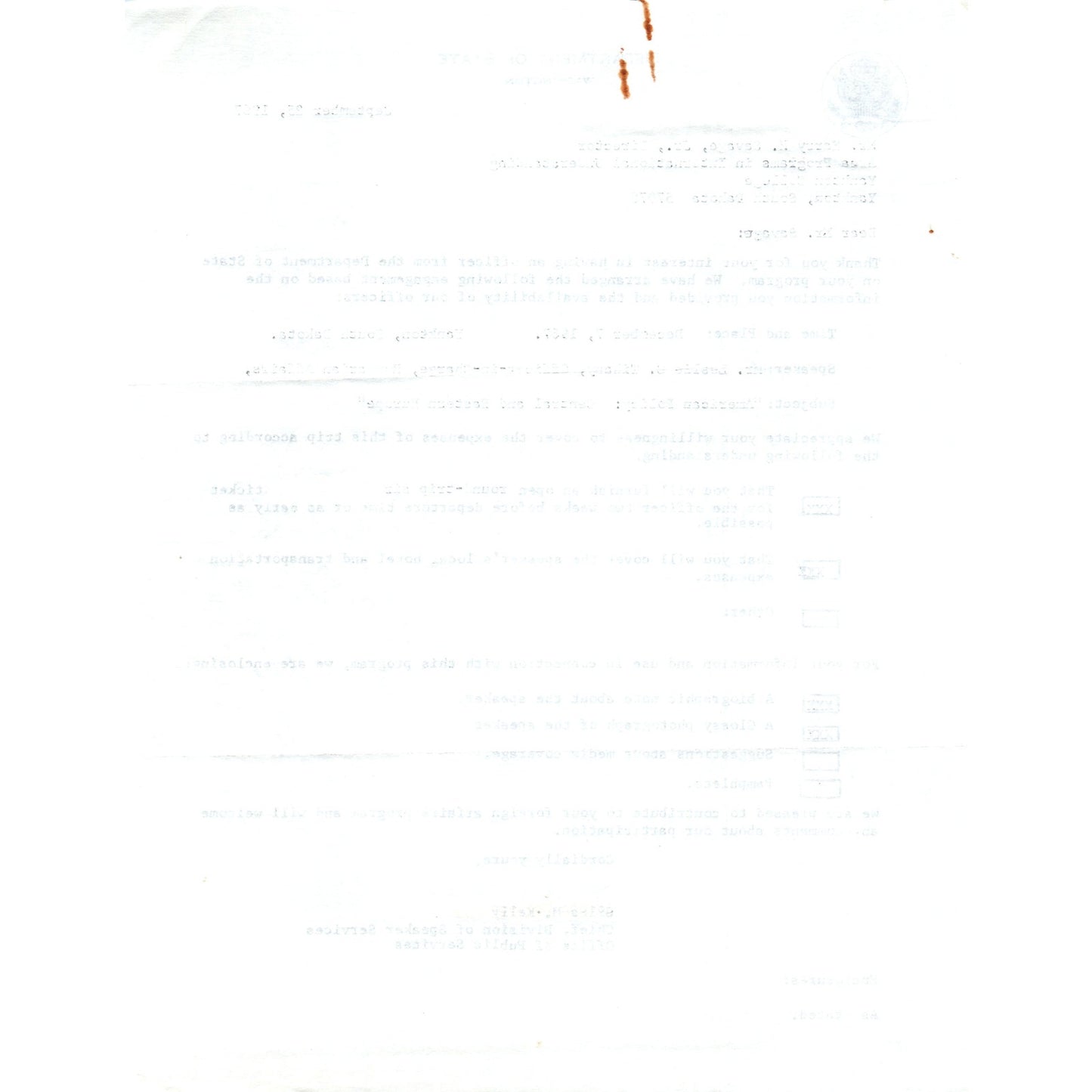 Official US Department of State Letterhead Memo Joseph W. Reap 9/25/67 B16