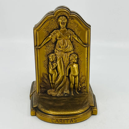 1920s Jennings Brothers Caritas Charity Bronze Finish Bookends Woman 6” TB9