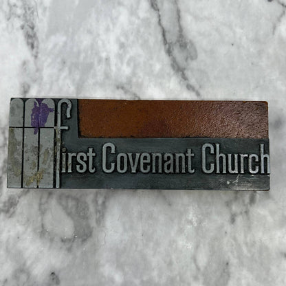 Vintage Printing Letterpress Printers Block Plate First Covenant Church TJ5