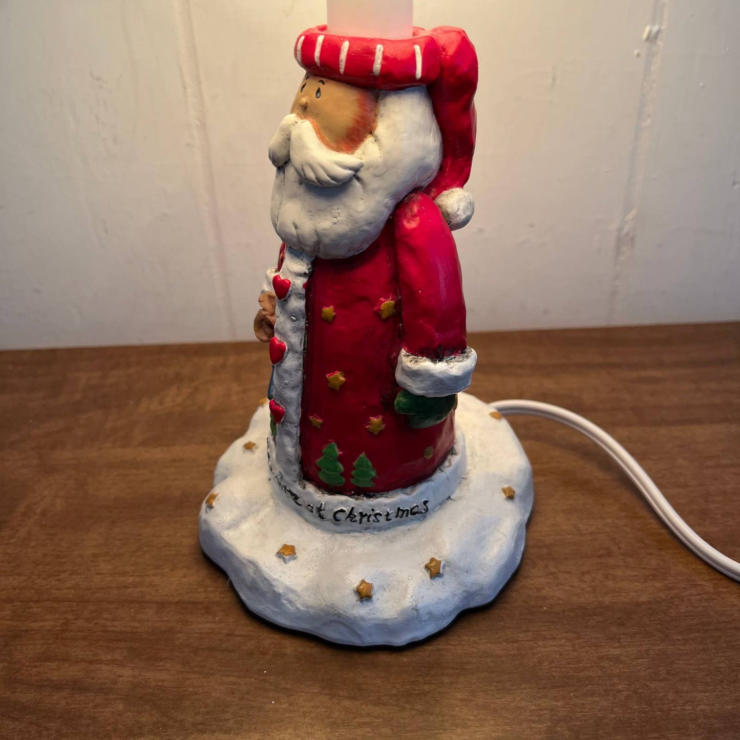 Vintage Santa's Workbench Novelty Resin Lamp Light, Father Christmas in box TA6