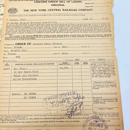 1953 The New York Central Railroad Co RR Original Bill of Lading Lot of 5 AB1-4