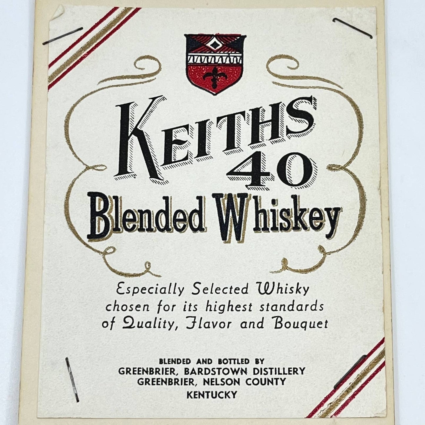 Keith’s 40 Blended Whiskey Label Greenbriar Bardstown Distillery KY