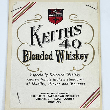 Keith’s 40 Blended Whiskey Label Greenbriar Bardstown Distillery KY