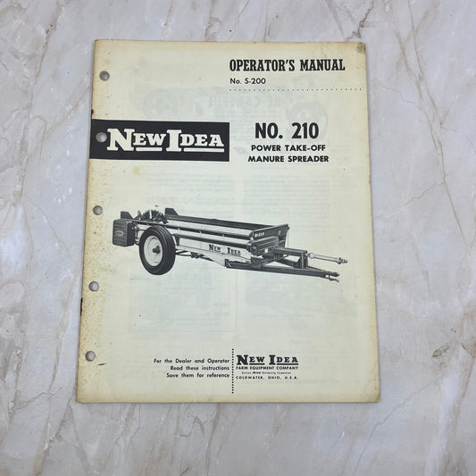 Vintage New Idea Operator's Manual No. 210 Power Take-Off Manure Spreader M1-1