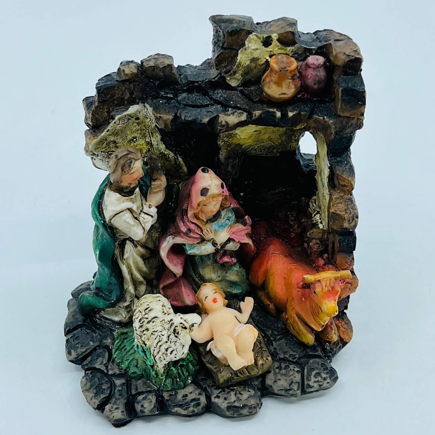 Vintage Hand Painted Cast Resin Mini Nativity Scene 3 1/2” TC1