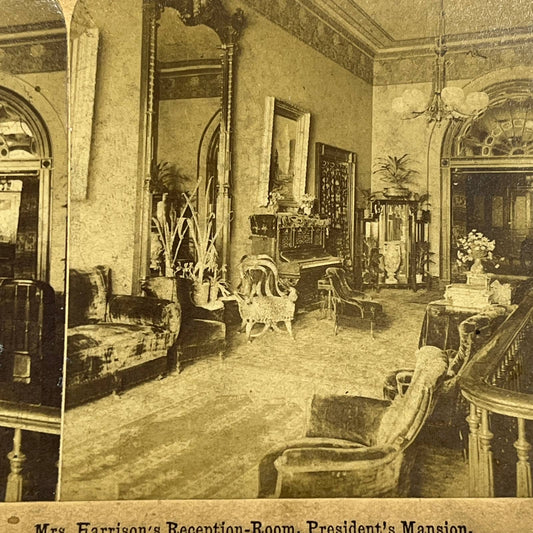 1890s Stereoview Card Mrs. Harrison's Reception Room President's Mansion TJ3