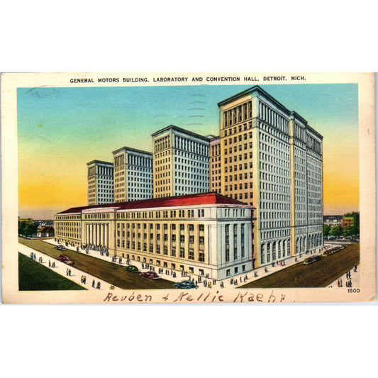 Vtg Postcard General Motors Building Laboratory & Convention Hall Detroit MI SF2