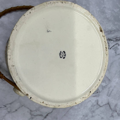 Vintage Japanese Ceramic Biscuit Jar Hand Painted Flower Basket Weave 4'' TI7