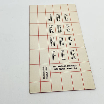 1930s Blotter Card Jack Shaffer Advertising Typography Miami FL SC8