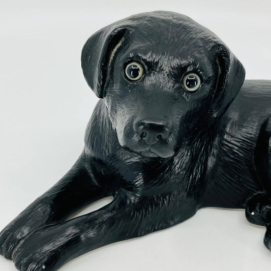 VTG Large 10 x 5 1989 Hand Painted Ceramic Black Lab Dog Retriever Figurine TB7