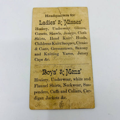 1880s Victorian Trade Card Allentown PA Clauser & Kepner 723 Hamilton St AA2