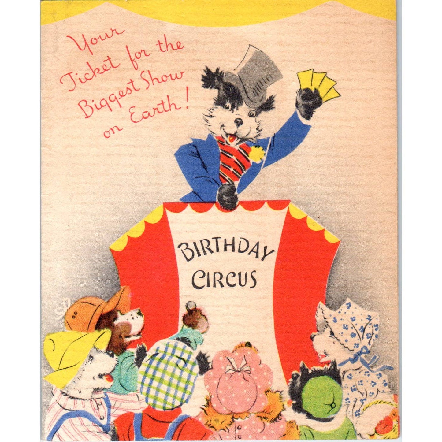 1940 Golden Bell GB Birthday Card - Circus Anthropomorphic Dogs SF2