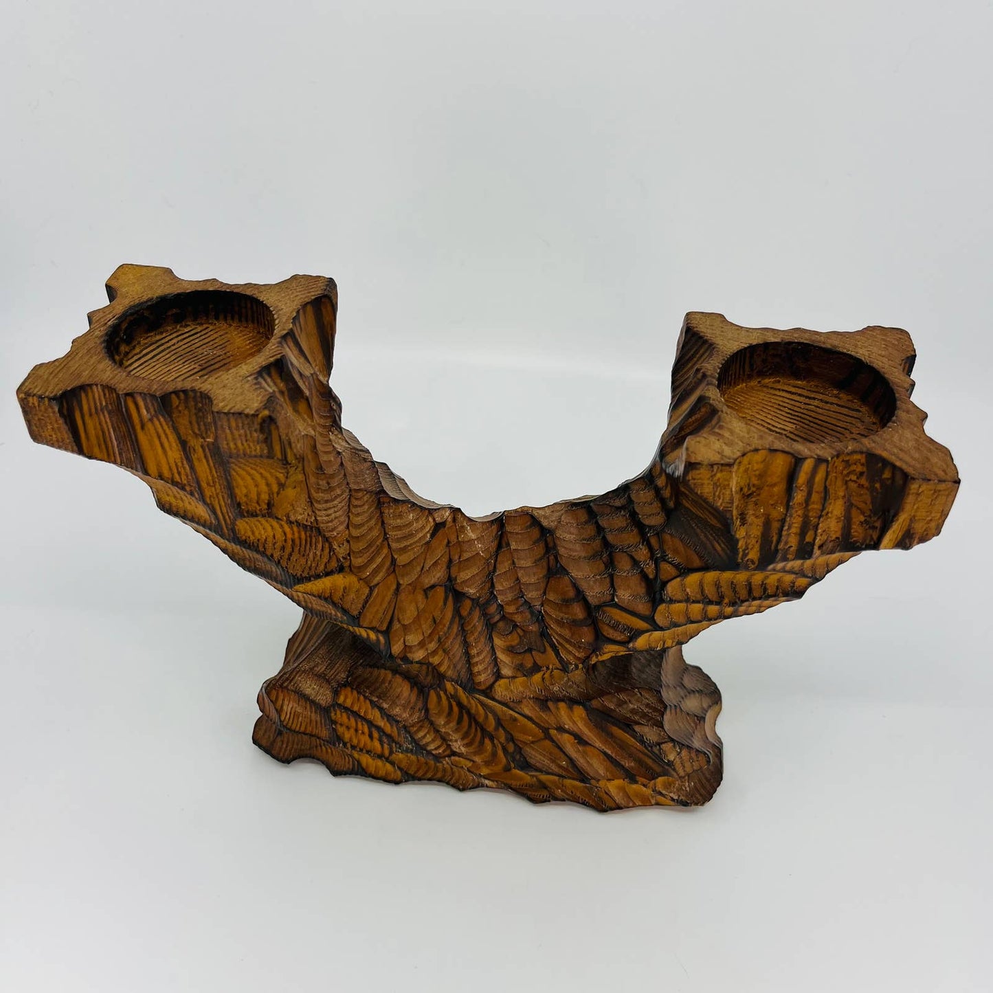 Vintage Wood Spoon Carved Gothic Rustic Medieval Candle Holder Candelabra 7” TB7