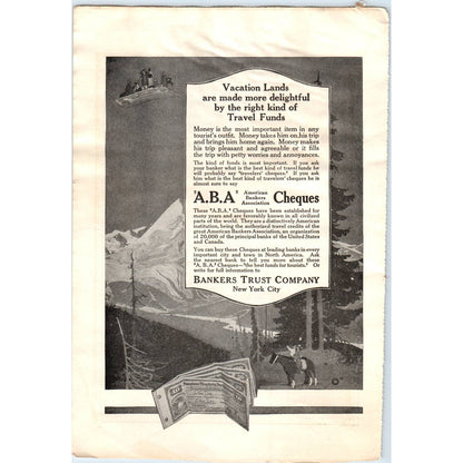 c1920 Harper's Magazine Ad - Bankers Trust Company ABA Traveler's Checks EA3