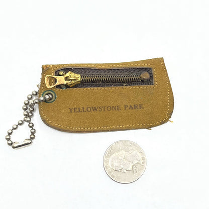 Vintage Yellowstone Park Leather Coin Purse Pouch Keychain Souvenir SD6