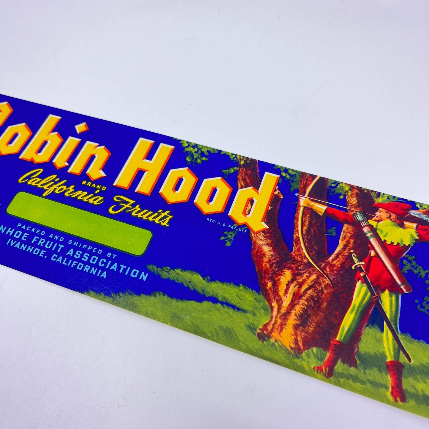 Vintage 1950's Robin Hood Brand Fruit Crate Label Ivanhoe CA FL3