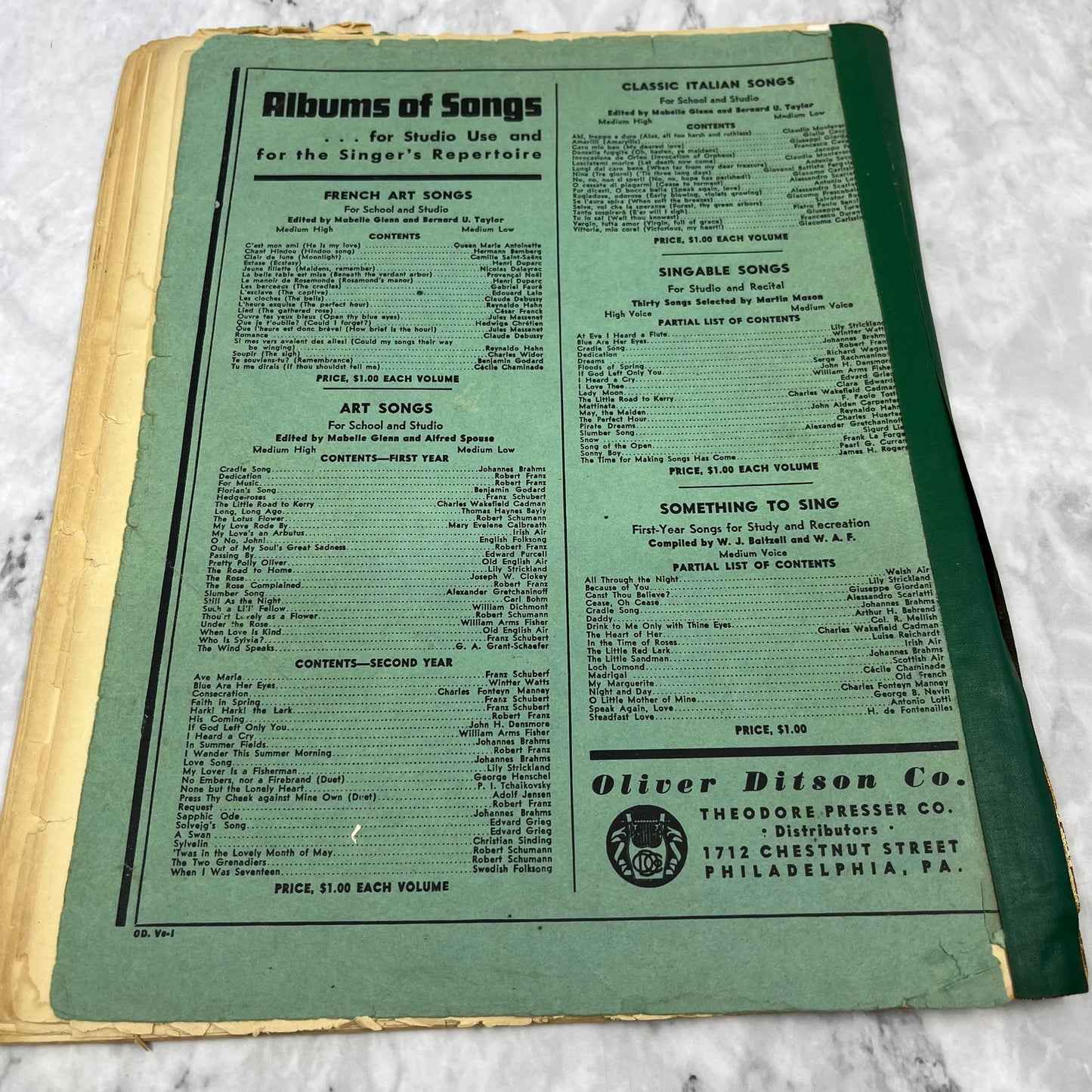 1934 Art Songs For School And Studio; Second Year; Medium Low Glenn & Spouse V39-1