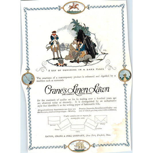 c1920 Harper's Magazine Ad - Crane's Linen Lawn Paper Eaton, Crane & Pike Co EA3