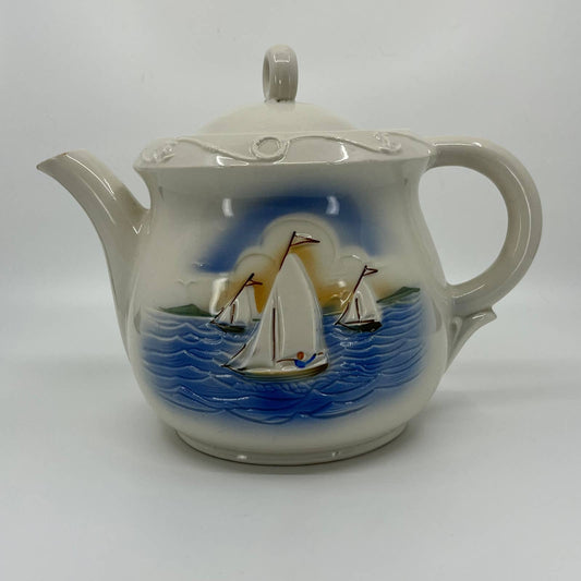 Vintage 1940s "Porcelier" Coffee Teapot Sailboats Nautical Maritime TB3