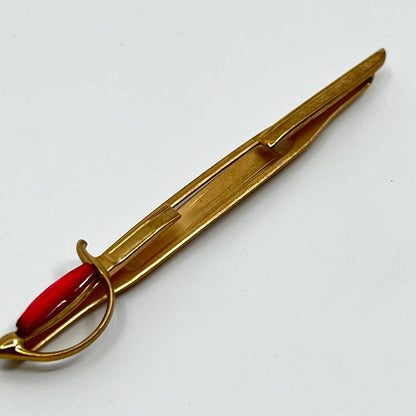 VTG Swank Gold Tone and Red Scimitar Sword Tie Bar Tie Clip Tie Pin SC3