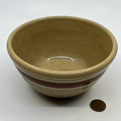 Antique HULL Pottery Brown Banded Ribbed Yellow Ware Mixing Bowl 5" Diameter TH5