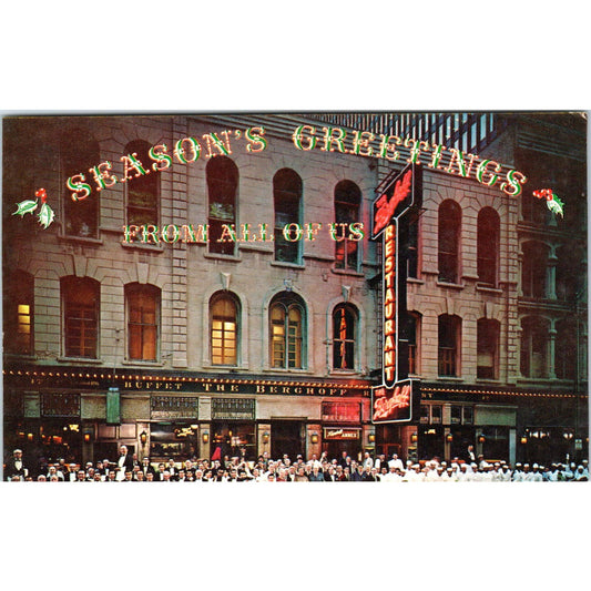 1968 Postcard The Berghoff Restaurant Wabash St Chicago Seasons Greetings SE4