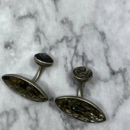 Vintage MCM Silver Tone Abalone Cufflinks SA2